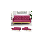 Velvet Sofa Bed w/Adjustable Armrests & Backrests, Fuchsia
