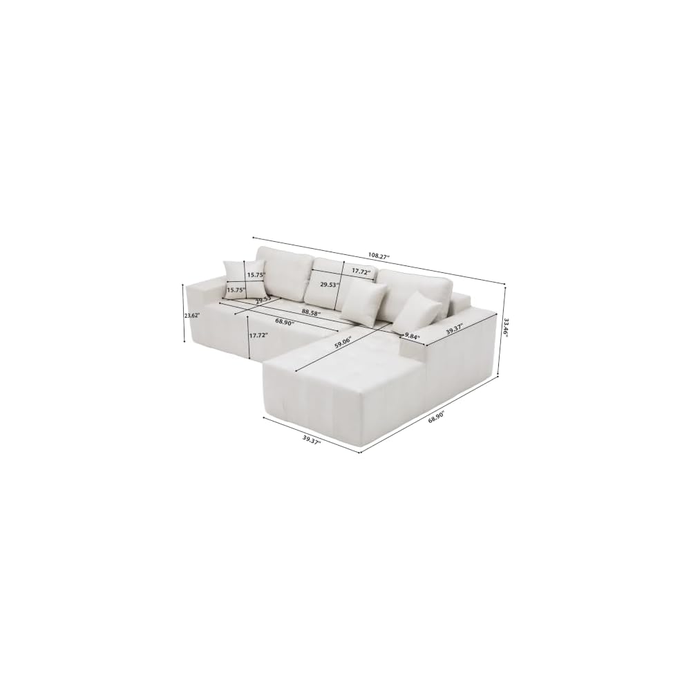 L Shaped Sectional Sofa, Faux Leather Chaise Couch for Living Room