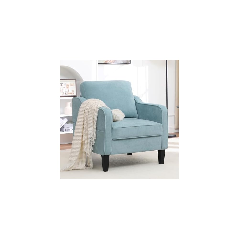 Accent Chair for Living Room, Mid Century Modern Reading Chair for Bedroom, Upholstered Armchair with Side Pockets, Comfy Single Sofa Side Chair for Office, Apartment, Small Room, Light Brow