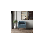Modern Velvet Armchair with Vertical Channel Back, Padded Arms and Metal Legs, Light Blue