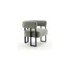 Accent Chair Grey Upholstered Teddy Velvet Single Sofa Modern Corner Round Padded Armrest Club Boucle Armchair for Living Room Bedroom Office Hotel Lounge Nursery Apartment Black Metal Stand