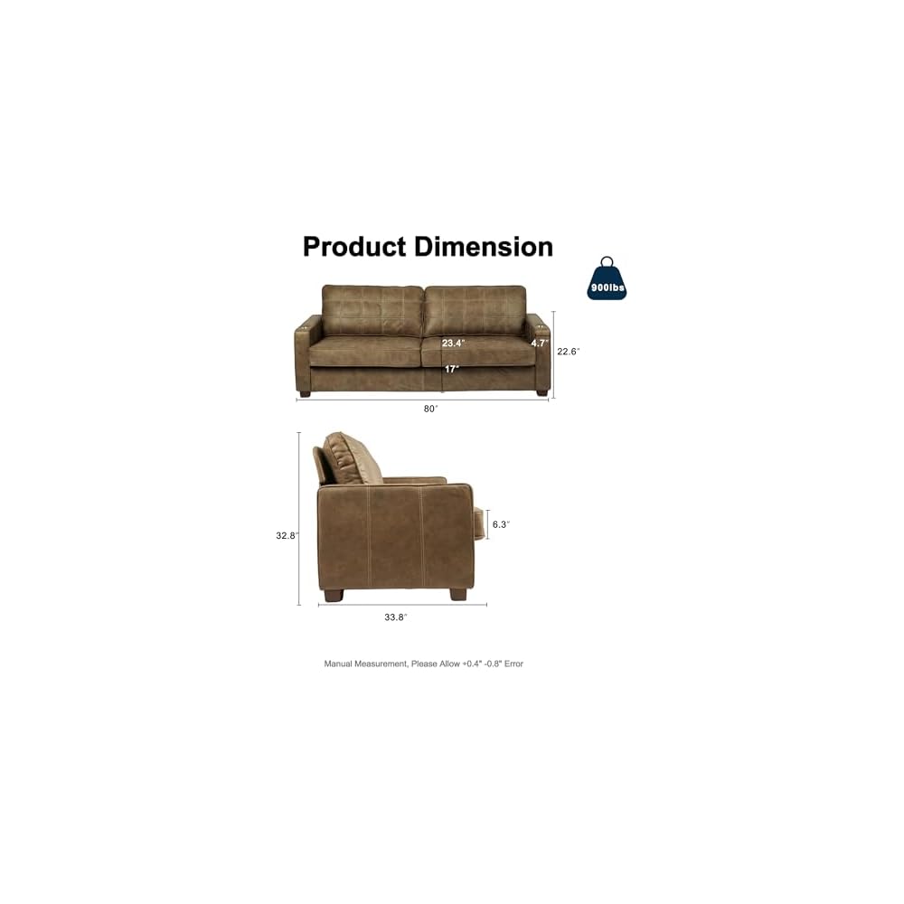 80 Inch Brown Faux Leather Sofa Couch