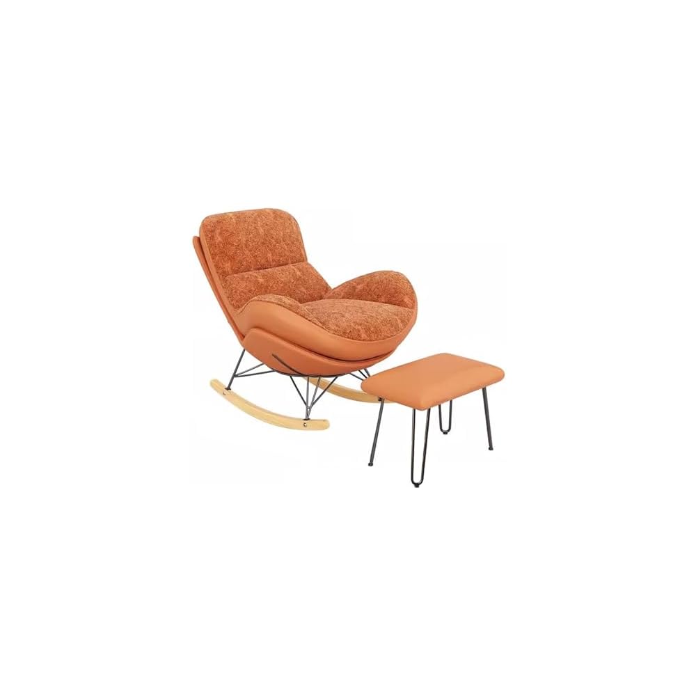 Rocker Glider Chair Rocking Chair with Ottoman Accent Upholstered Chair Modern Living Room Chair Balcony Leisure Chair Adult Sofa Chair with Thick Cushion (Color : Orange+Beige)