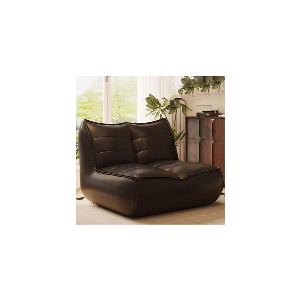 PU Lounge Chair American Luxury Home Furnishings Lying Down Sleeping Leisure Retro Caterpillar Lazy Sofa 110° Ergonomic Floor Recliner Single Seat Beanbag for Living Room Bedroom （with Footstool）