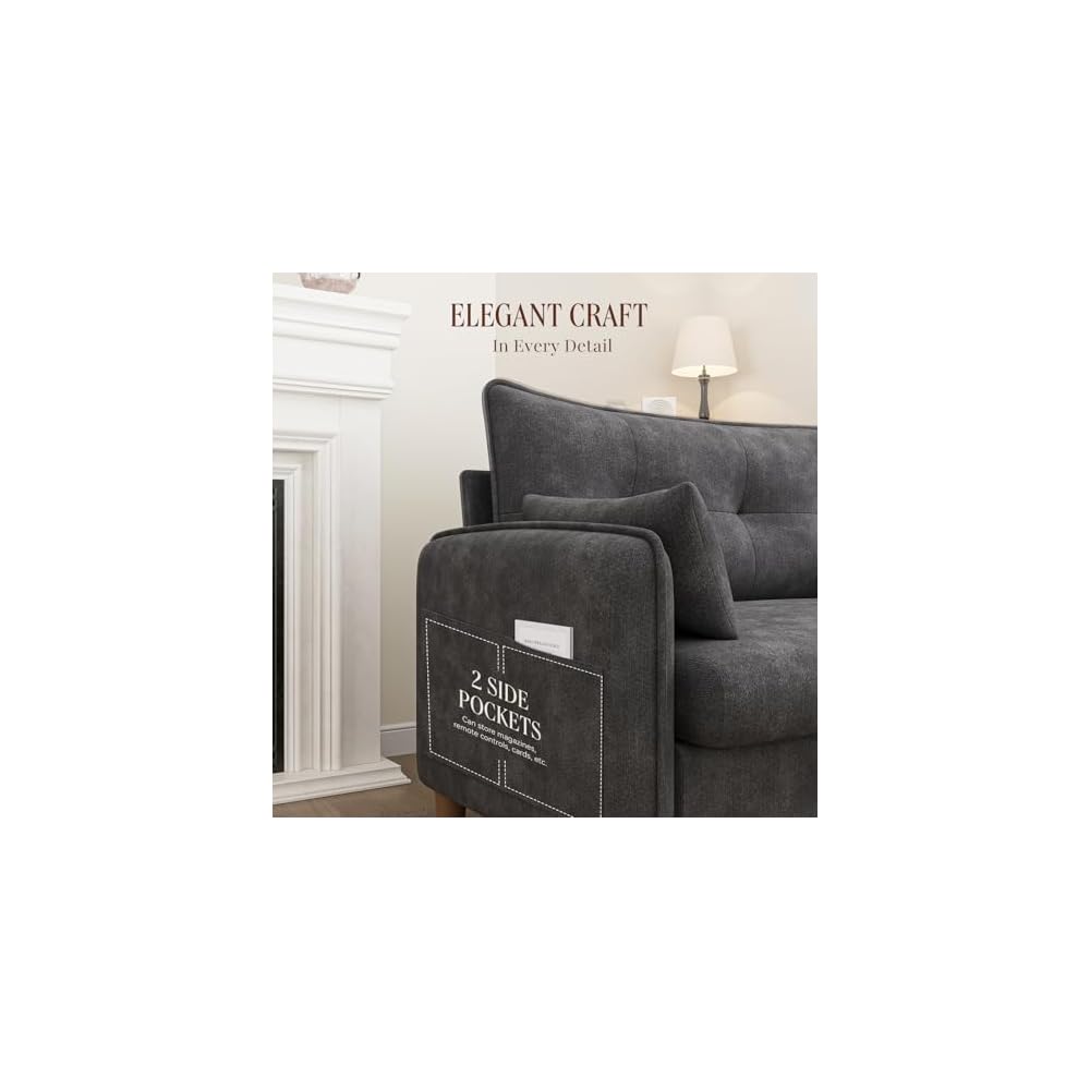 50" Mini Loveseat Couch for Small Space | Tufted Love Seat Couches for Bedroom and Apartment | Small Sofa Dark Grey