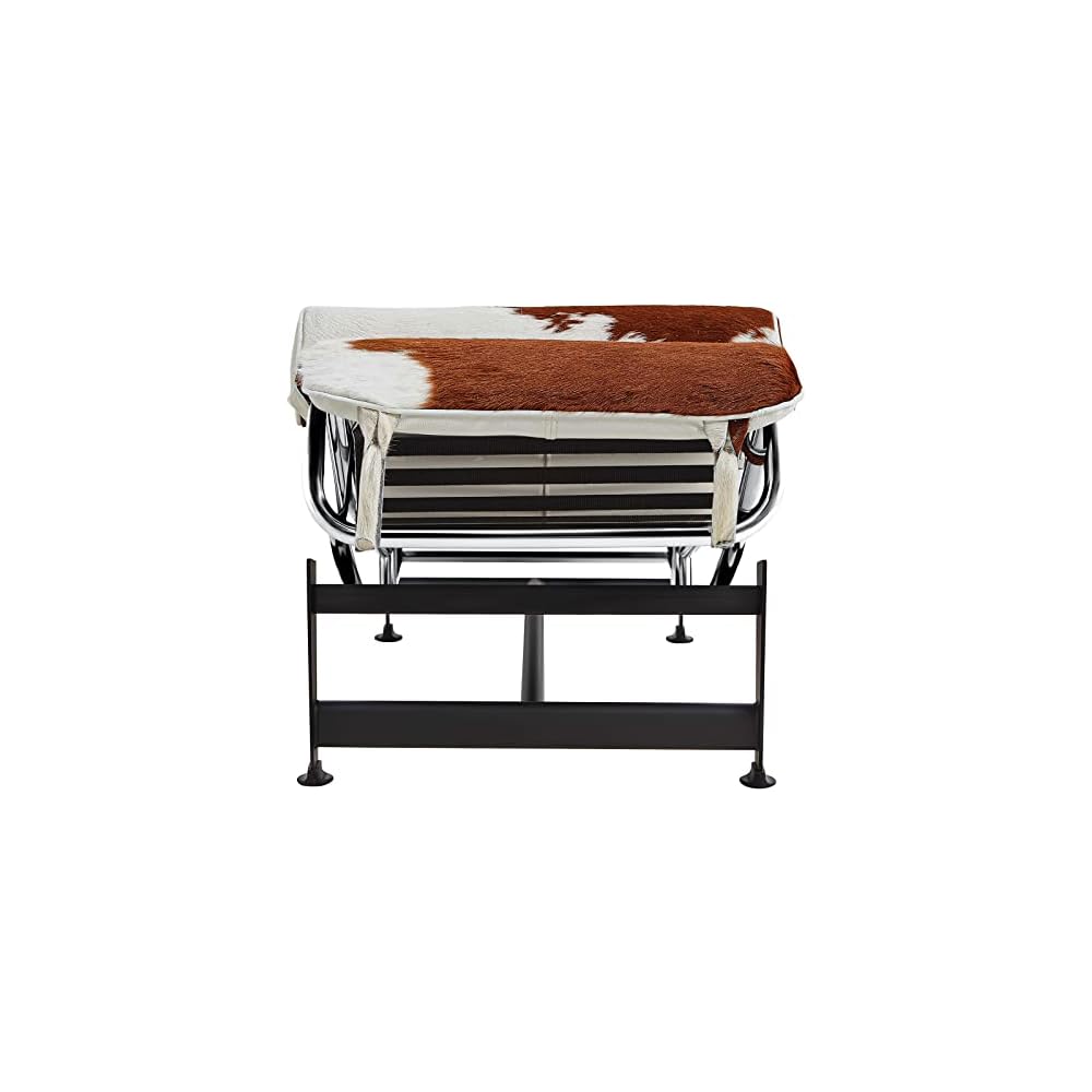 Le Corbusier Style LC4 Chaise Lounge Chair Reproduction - Brown & White Pony Leather