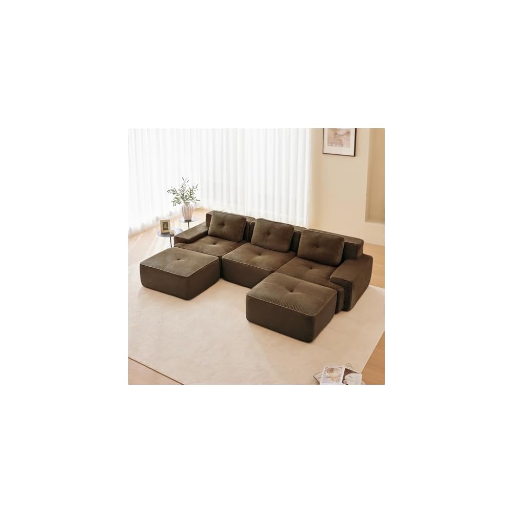 Corduroy Ottoman for Modular Sectional Sofa, Oversized Cloud Couch Set