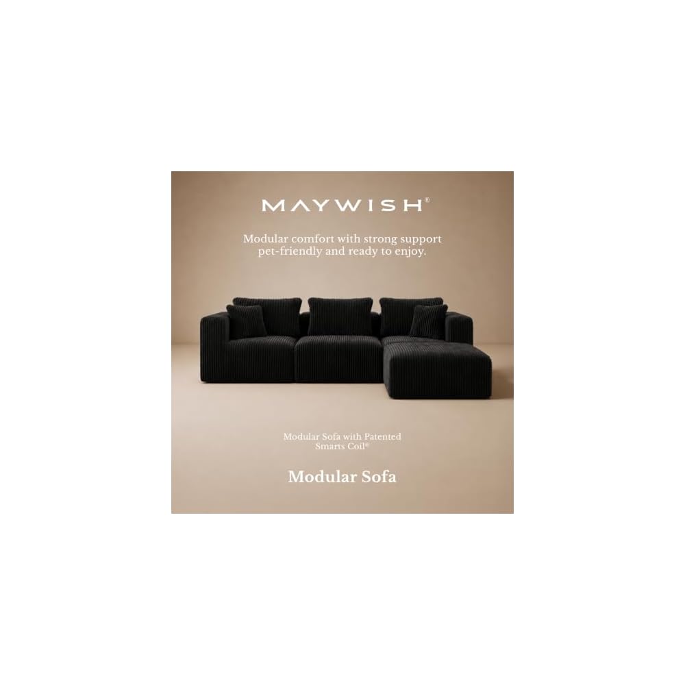 Modular Boneless Couch 106 in, Sectional Sofa with Chaise Deep Seat