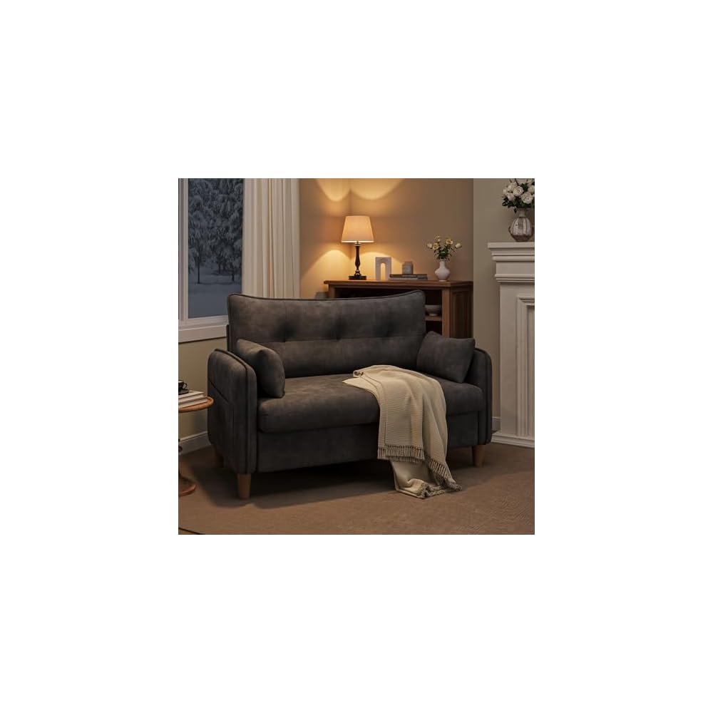 50" Mini Loveseat Couch for Small Space | Tufted Love Seat Couches for Bedroom and Apartment | Small Sofa Dark Grey
