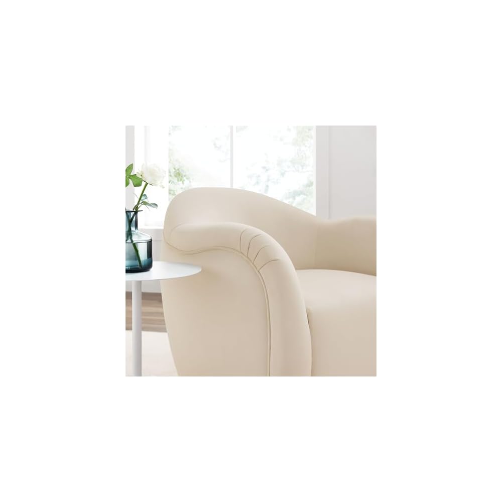 Compose Performance Velvet Swivel Armchair in Alabaster - Barrel Accent Chair - Comfy Round Single Sofa Chair with 360° Rotation - Modern Upholstered Club Chair for Living Room, Bedroom