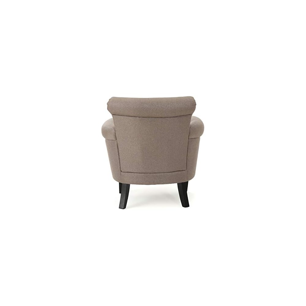 Brice Vintage Scroll Arm Studded Fabric Club Chair, Light Coffee / Dark Brown, 31D x 29.5W x 31.5H in