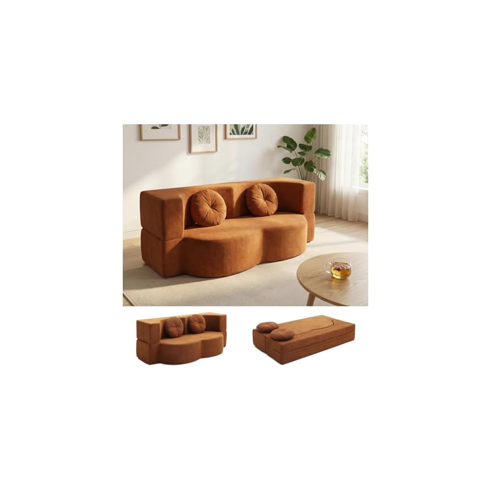 76" Folding Sofa Bed, Twin Size Convertible Design, Orange