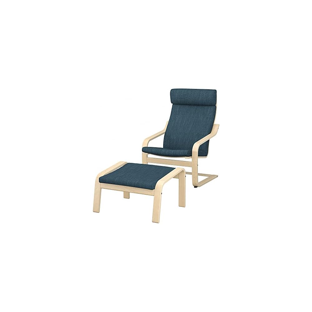 POÄNG Armchair and footstool, birch veneer/Hillared dark blue
