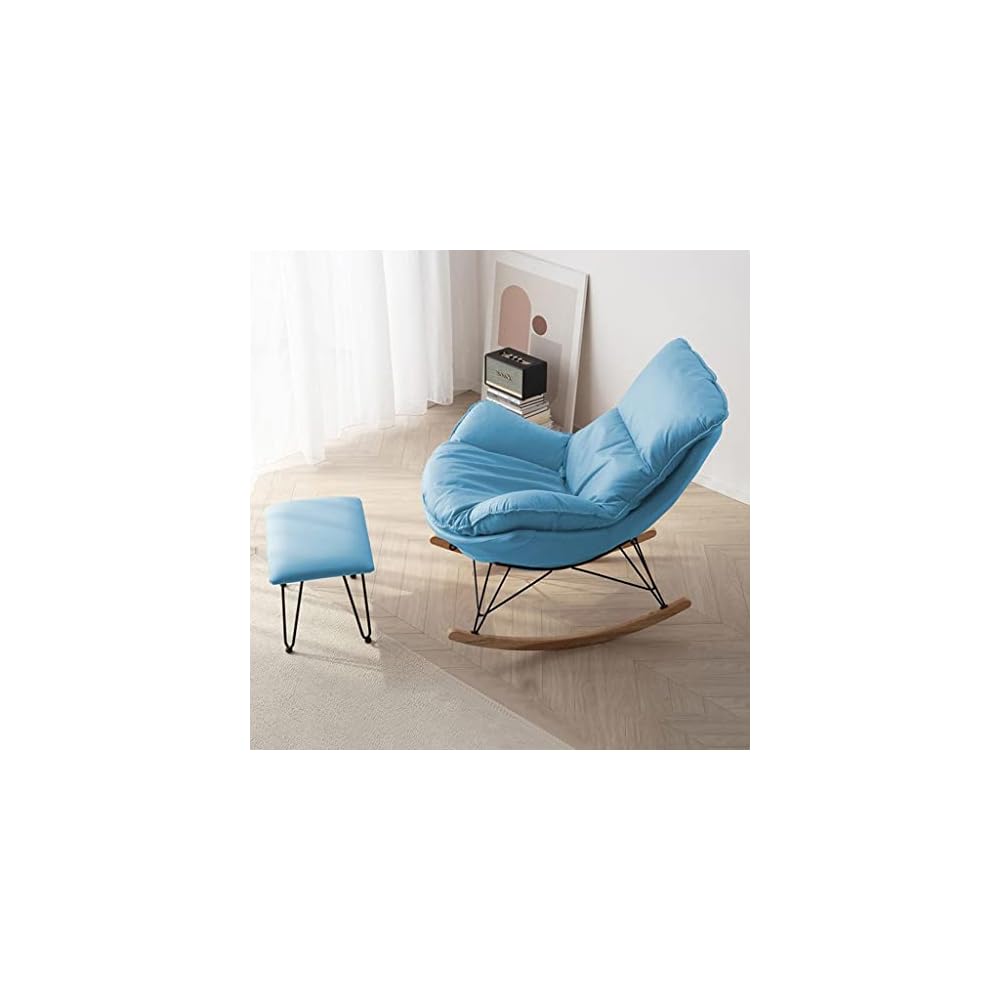 Technology Fabric Rocking Chair, Matching Footstool, Mid Century Armchair, Indoor Relax Rocking Chair, Single Home Recliner, Casual Living Room Small Balcony Rocker ( Color : Green , Size : 85*66*85cm
