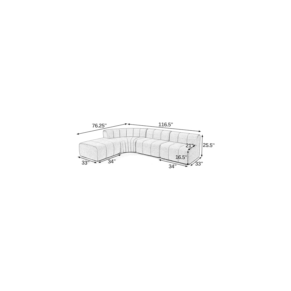 Modular Chenille Sectional Sofa with Curved L-Shape Design & Detachable Ottoman, Soft High-Density Fabric for Living Room, Apartment, Small Space, No Assembly Required, Dark Gray