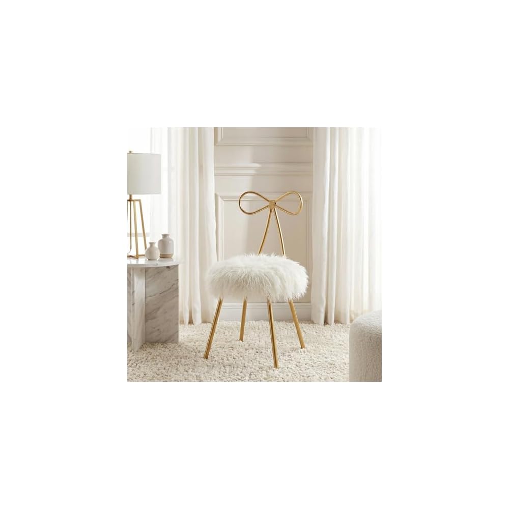 Tilly Accent Chair with Bow Detail, White Faux Fur
