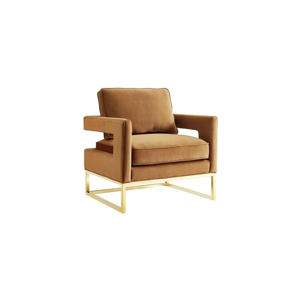The Avery Collection Modern Style Living Room Den Leather Upholstered Armchair with Gold Legs, Navy