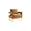 The Avery Collection Modern Style Living Room Den Leather Upholstered Armchair with Gold Legs, Navy