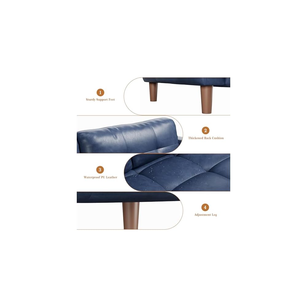 83” Blue Faux Leather Couch, 3 Seater Sofa Couches