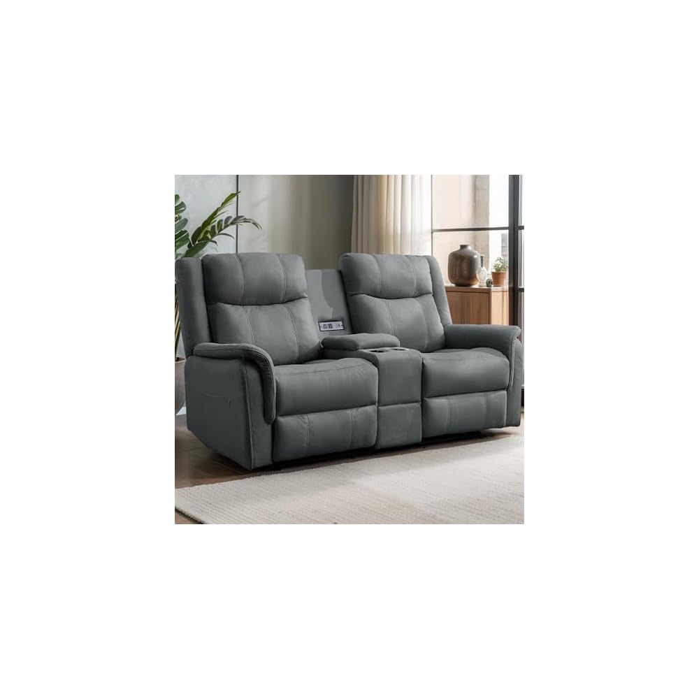 Loveseat Recliner Sofa, Reclining Loveseat Couch, Reclining Couch with Console, USB Port, US Outlets, and Cup Holders, 2-Seater Sofa for Living Room