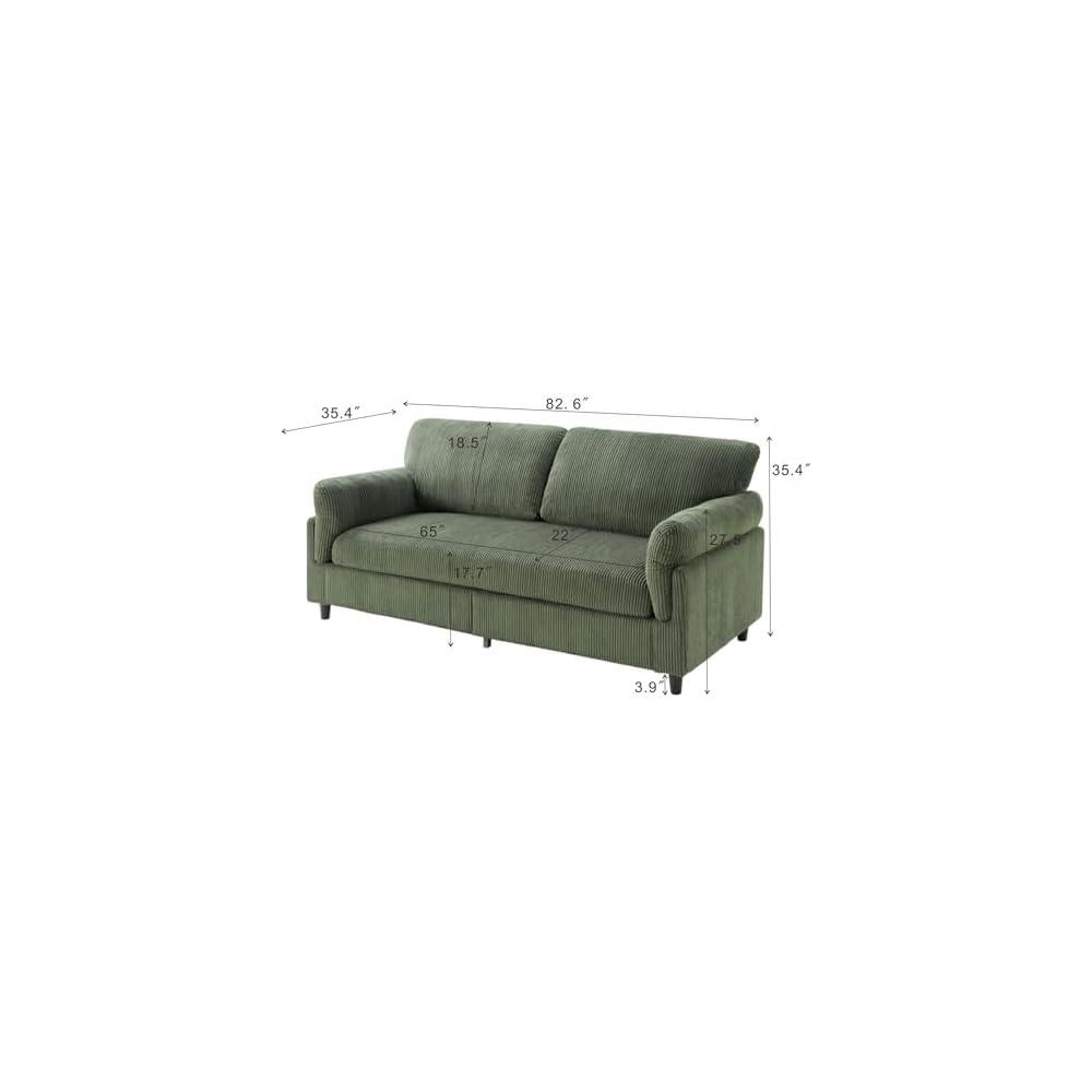 82.6" Corduroy Loveseat Sofa, Mid-Century Modern 2-Seater Couch, Upholstered Corduroy Sofa for Living Room, Bedroom, Green