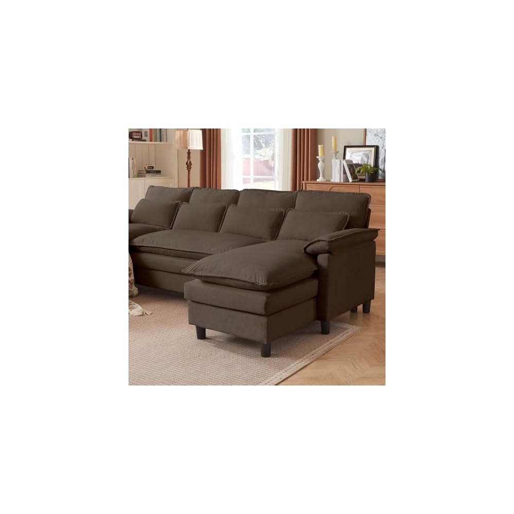 104" U Shape Cloud Couch, Convertible Sectional Sofa, Comfy Couches with Double Chaise and Sleepable Armrests, 4 Seats Sectional Sofa for Living Room, Coffee