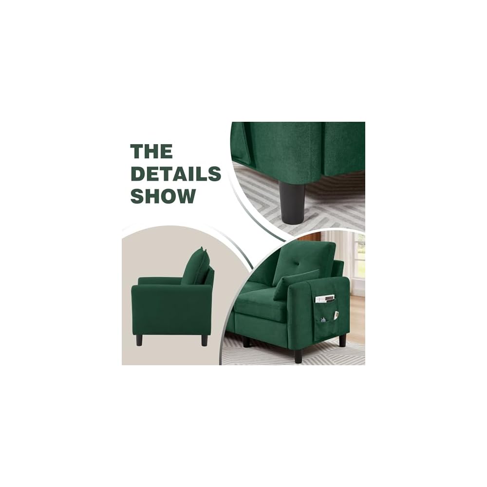 2 PCS Sectional Sofa Set, Convertible Sofa and Accent Chair, Small 3 Seat L Shaped Couch with Storage Ottoman and Side Pockets, Modern Couch for Living Room, Office, Apartment, Green