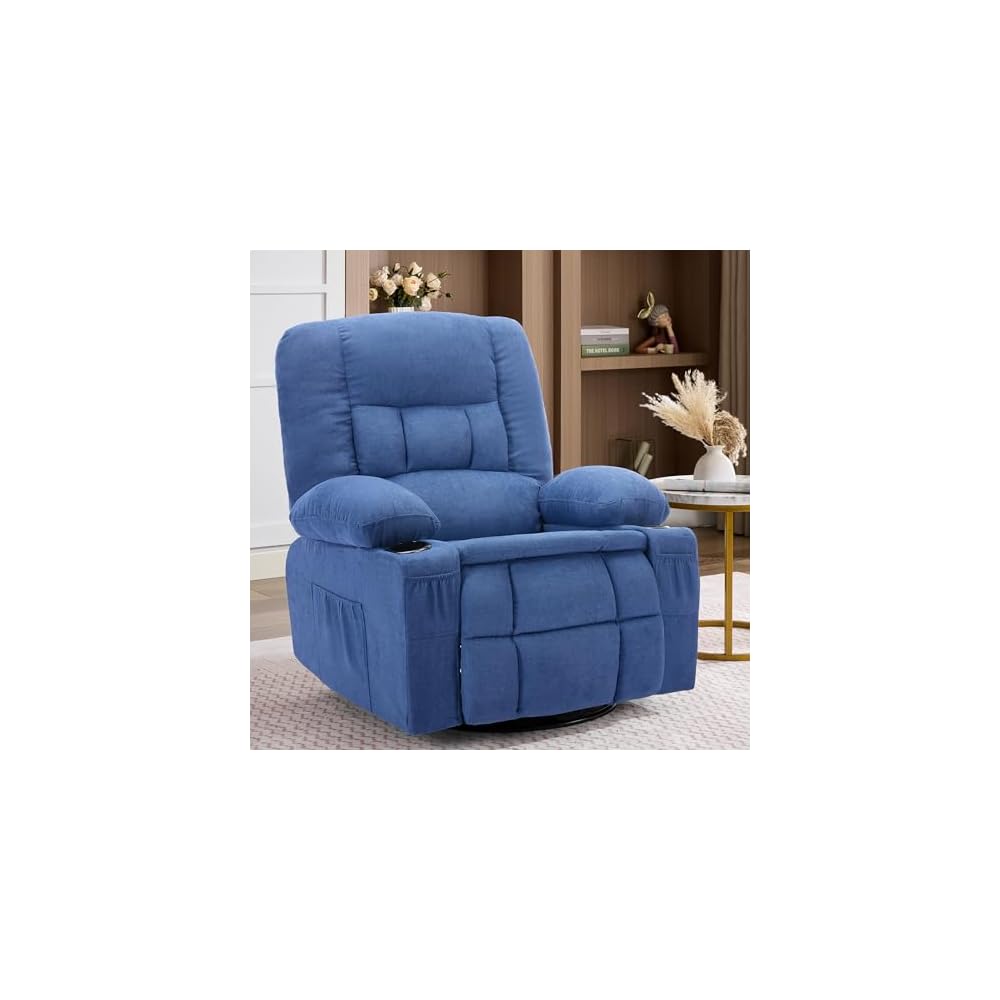 Rocker Recliner Chair with Massage and Heat, Nursery Rocking Chairs for Living Room, Ergonomic Comfy Relining Chair with Cup Holders, USB Charge Port, Side Pockets, Comfortable Arm, Single Sofa, Beige