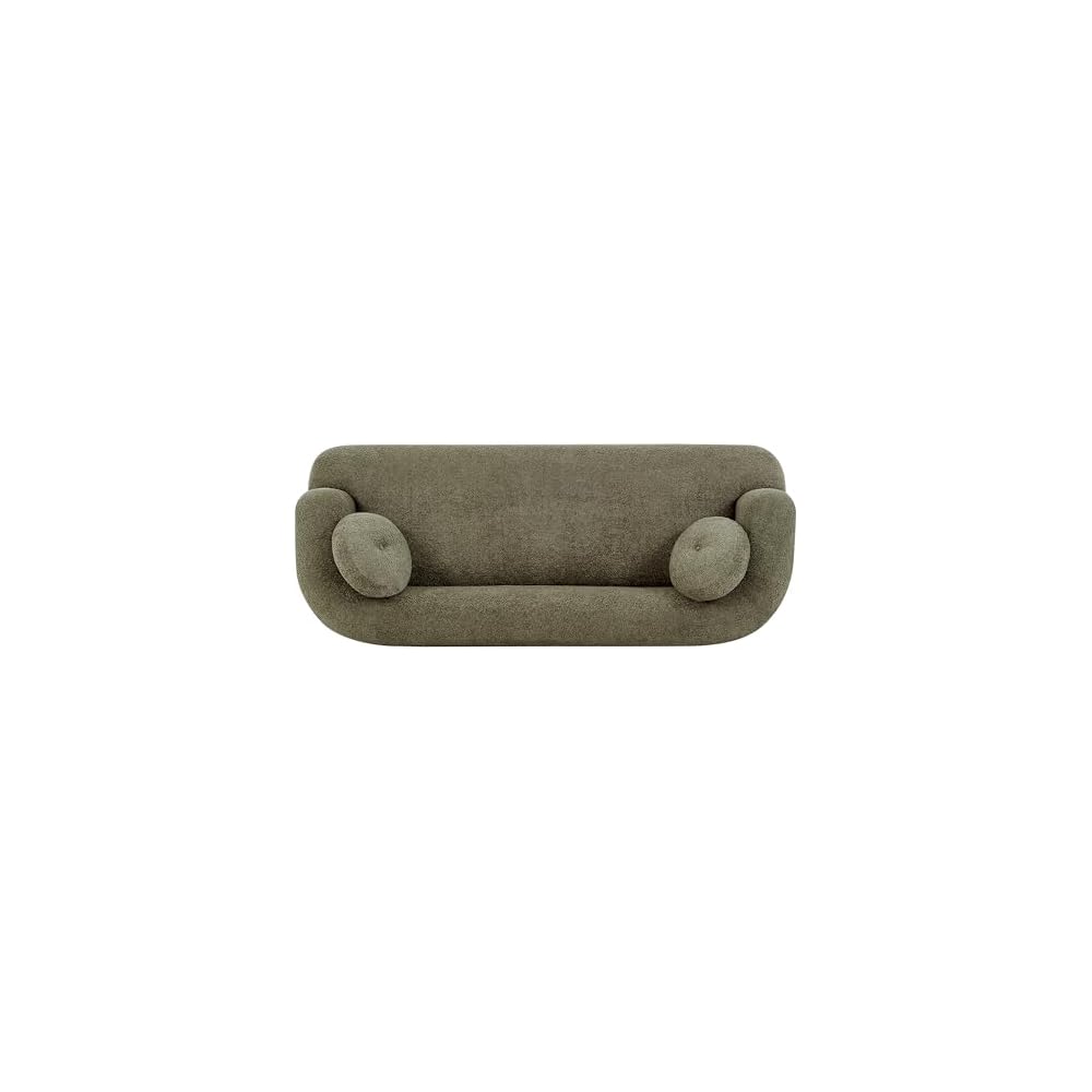 3 Seater Upholstered Sofa, Compression Couch with Solid Rubber Wood Base, Deep Seat Sofa with Accent Pillows, Modern Fabric Couch for Living Room or Apartment, Olive Green