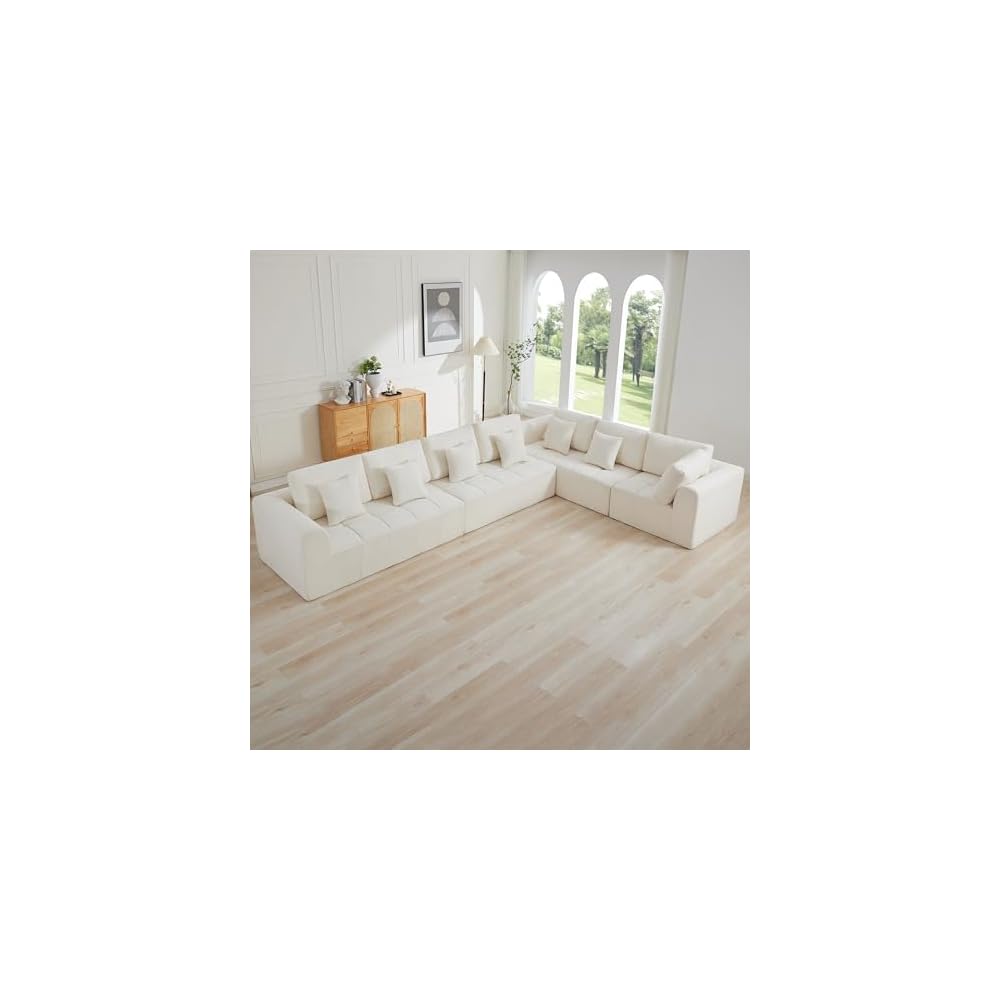 170''Modular Sectional Couches for Living Room, Cloud Boneless Compressed Sectional Sofa, Oversized L Shaped 7 Seater Upholstered Memory Foam Sofa, No Assembly, Chenille Beige