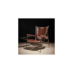 Vintage Leather Sling Lounge Chair with Metal Frame, Industrial Oil Wax Accent Chair with Arm Tray for Living Room, Cigar Lounge & Office (Brown)