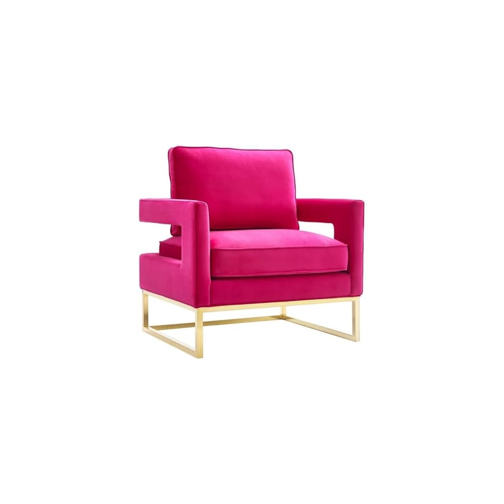 The Avery Collection Modern Style Living Room Den Leather Upholstered Armchair with Gold Legs, Navy