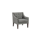 Living Room Accent Chair, Textured Fabric Upholstered Arm Chair with Button Tufted Back, Sloped Arms and Wooden Legs, Dark Gray