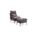 Accent Recliner Chair with Ottoman, Modern Fabric Armchair, Upholstered Sofa Bed for Living Room Bedroom, Small Space 4055 (Black Frame, Brown)