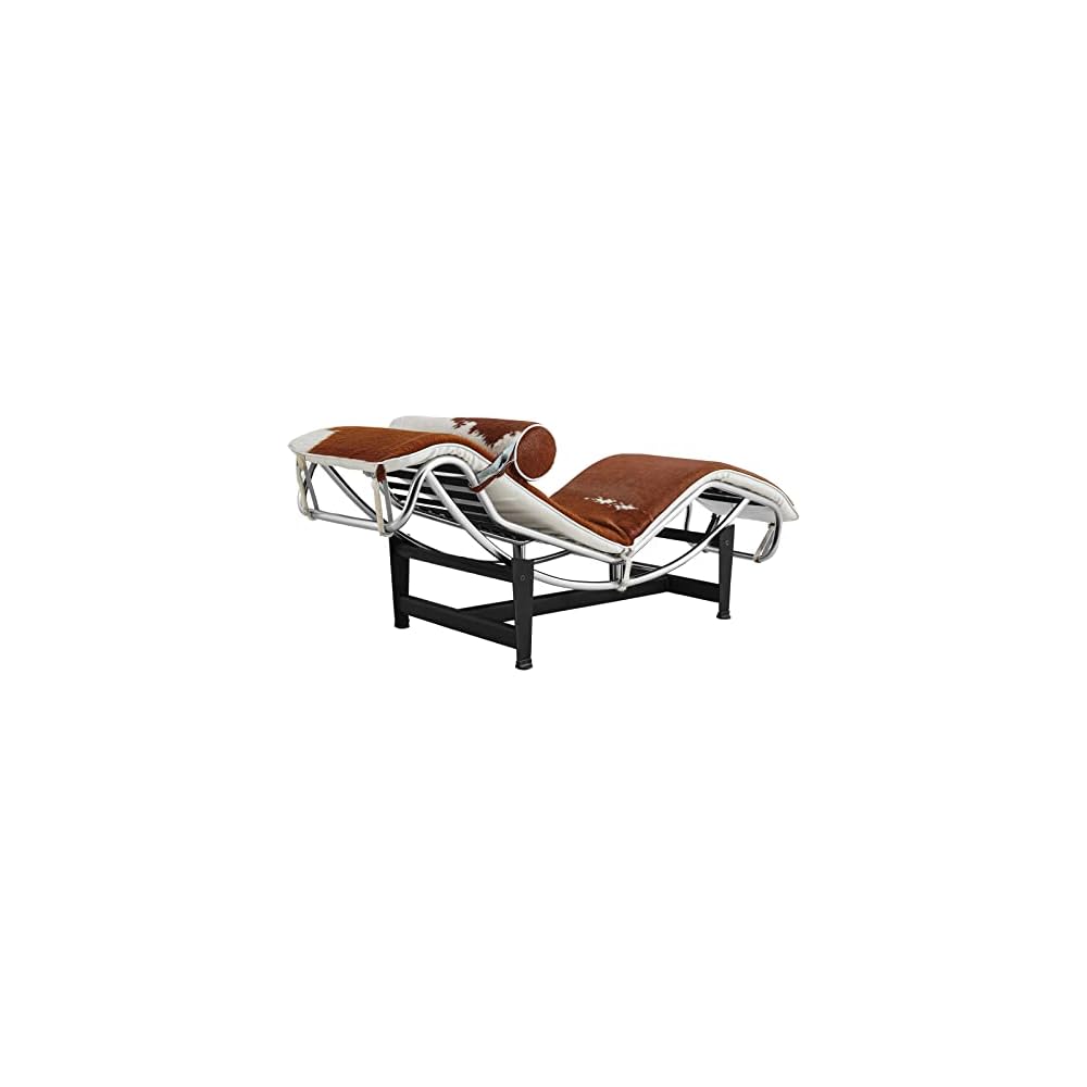 Le Corbusier Style LC4 Chaise Lounge Chair Reproduction - Brown & White Pony Leather