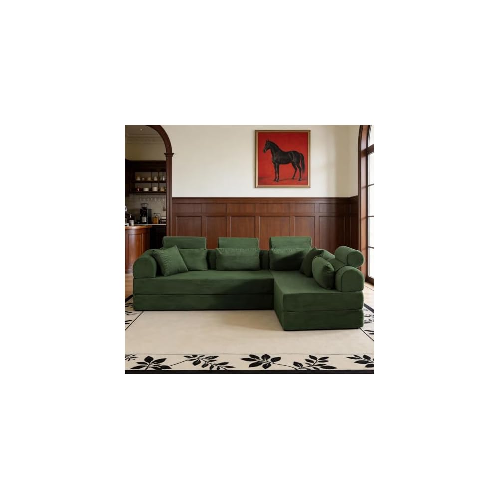 106" L-Shaped Boneless Cloud Sofa with Headrest Pillows and Toss Pillows, Modern Free Combination Modular Foam Sofa Foldable Floor Cloud Couches,No Assembly Required