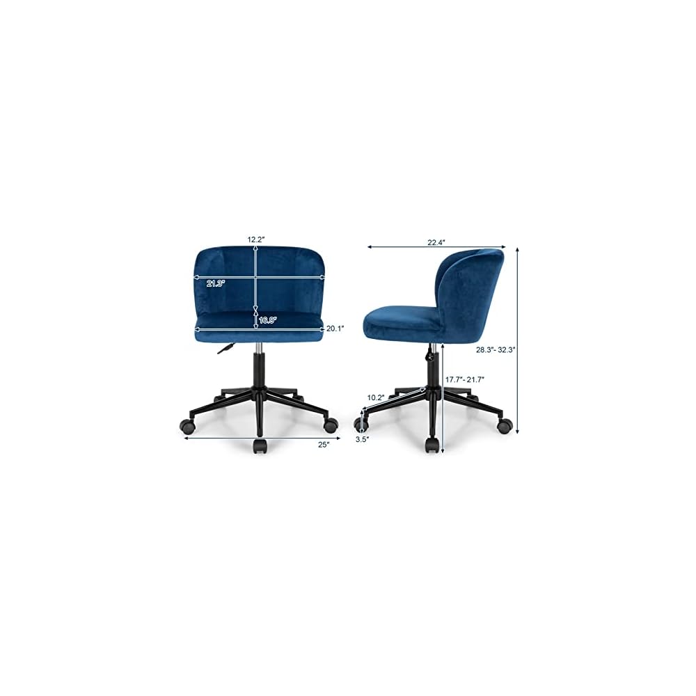Velvet Home Office Leisure Vanity Chair Armless Adjustable Swivel
