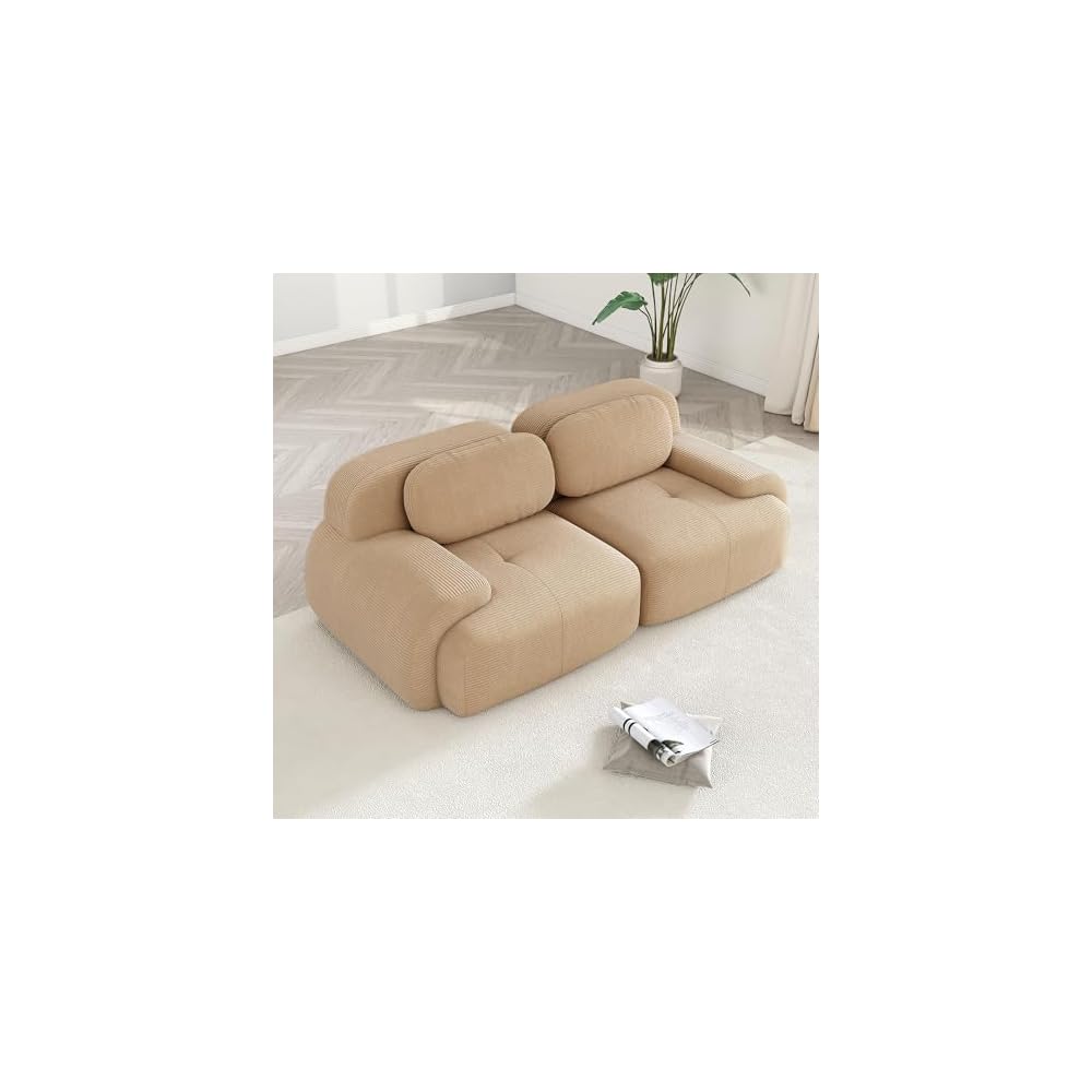 Modular Sectional Sofa Boneless Couch Corduroy Cloud Couch, Modern Deep Seat Sectional Couches for Living Room, 82" Loveseat Apartment Sofa Small Couches for Small Spaces, No Assembly(Camel)