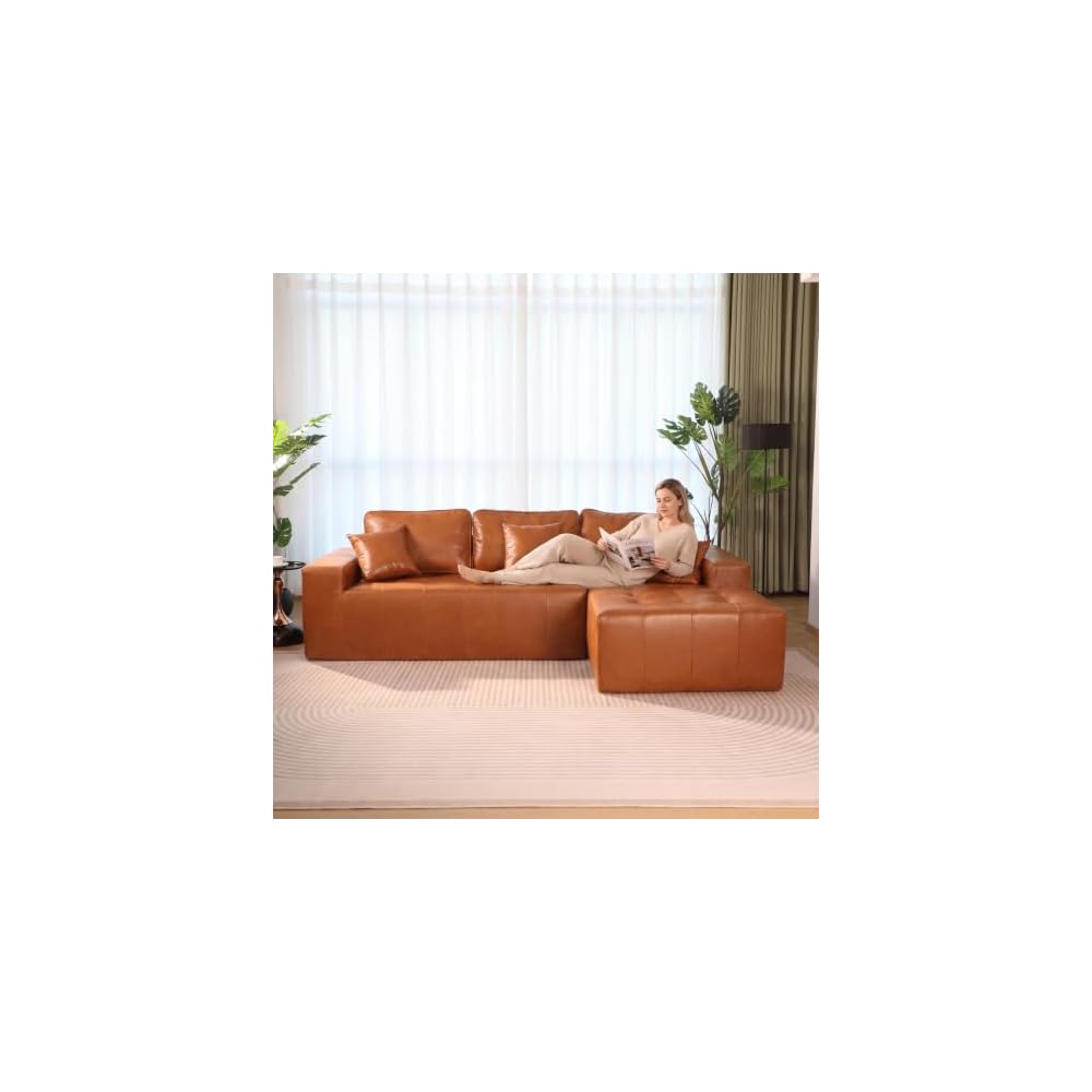 L Shaped Sectional Sofa, Faux Leather Chaise Couch for Living Room