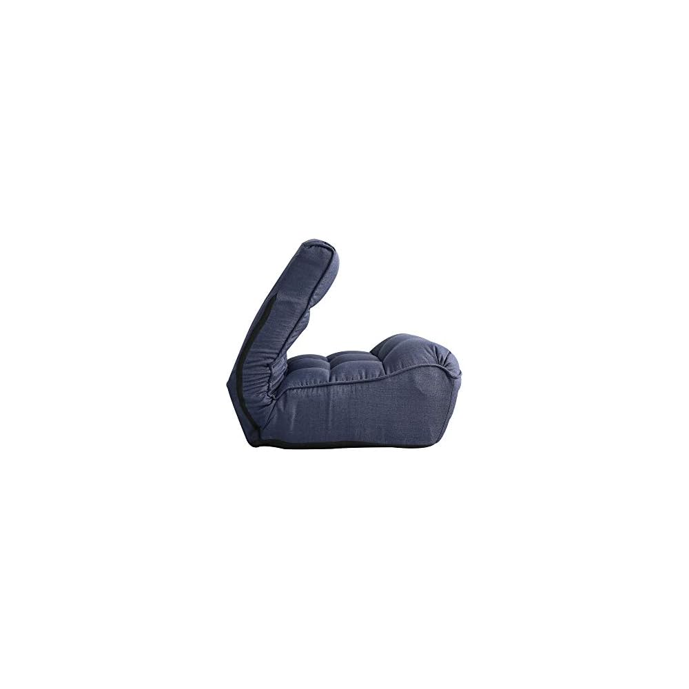 Single sofa reclining chair Japanese chair lazy sofa tatami balcony reclining chair leisure sofa adjustable Floor Couch Sofa 4-segment Adjustable Back for living room, bedroom, dormitory (Navy)