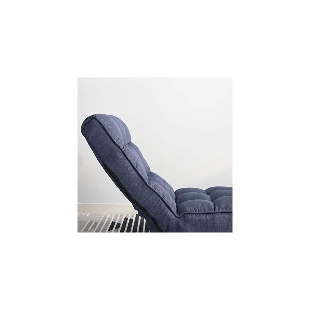 Single sofa reclining chair Japanese chair lazy sofa tatami balcony reclining chair leisure sofa adjustable Floor Couch Sofa 4-segment Adjustable Back for living room, bedroom, dormitory (Navy)
