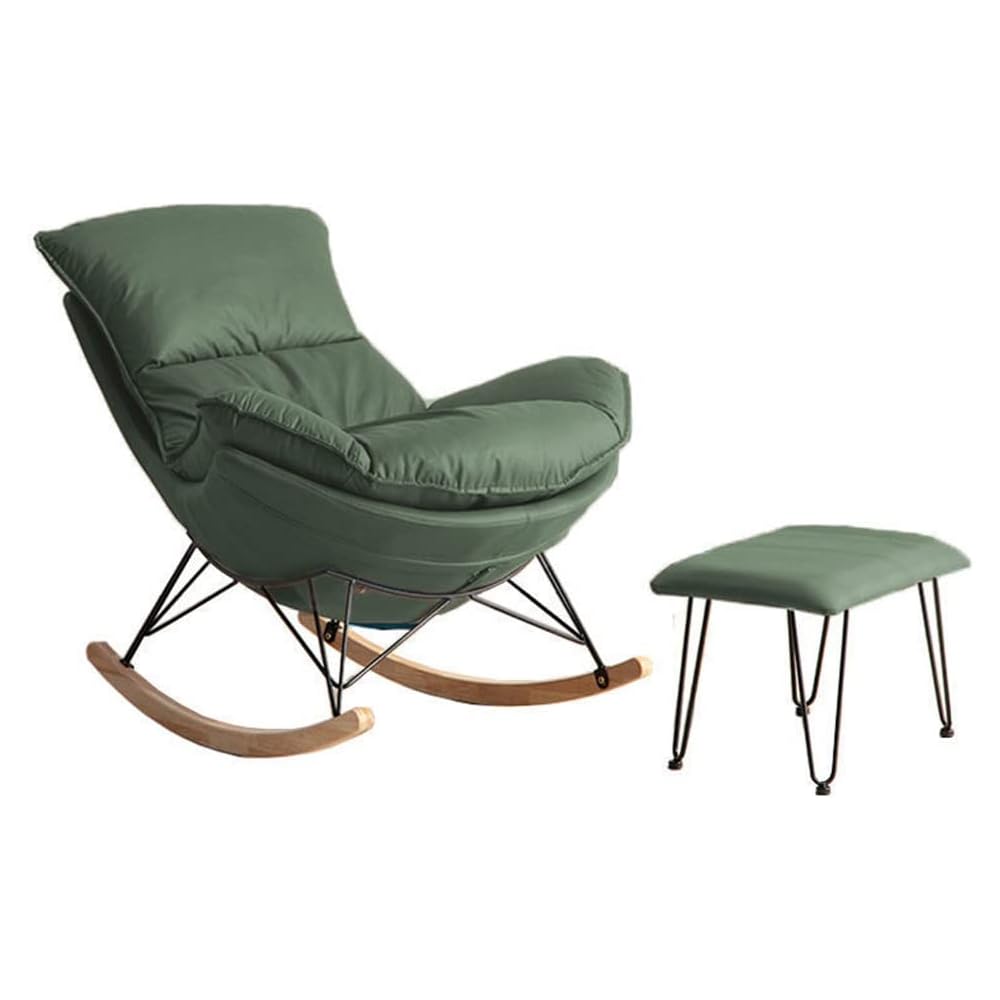 Technology Fabric Rocking Chair, Matching Footstool, Mid Century Armchair, Indoor Relax Rocking Chair, Single Home Recliner, Casual Living Room Small Balcony Rocker ( Color : Green , Size : 85*66*85cm