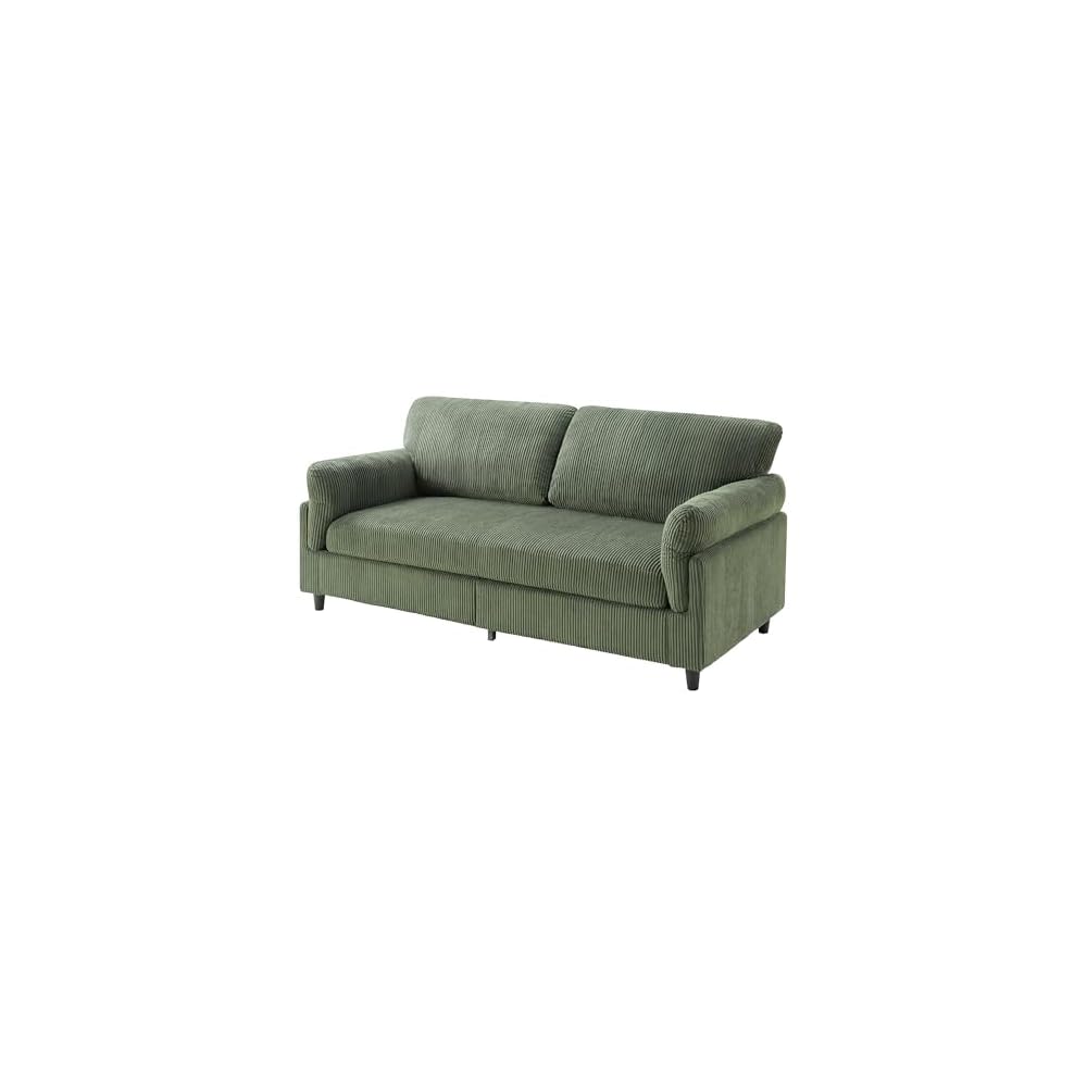 82.6" Corduroy Loveseat Sofa, Mid-Century Modern 2-Seater Couch, Upholstered Corduroy Sofa for Living Room, Bedroom, Green