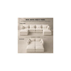 130 Inch Boneless Cloud Couch with 2 Ottomans, Compressed 4 Seat Modular Sectional Sofa, Fully Foam Couch for Large Living Room, Waffle Knit Fabric, No Hard Frame Sofa with 6 Pillows, White