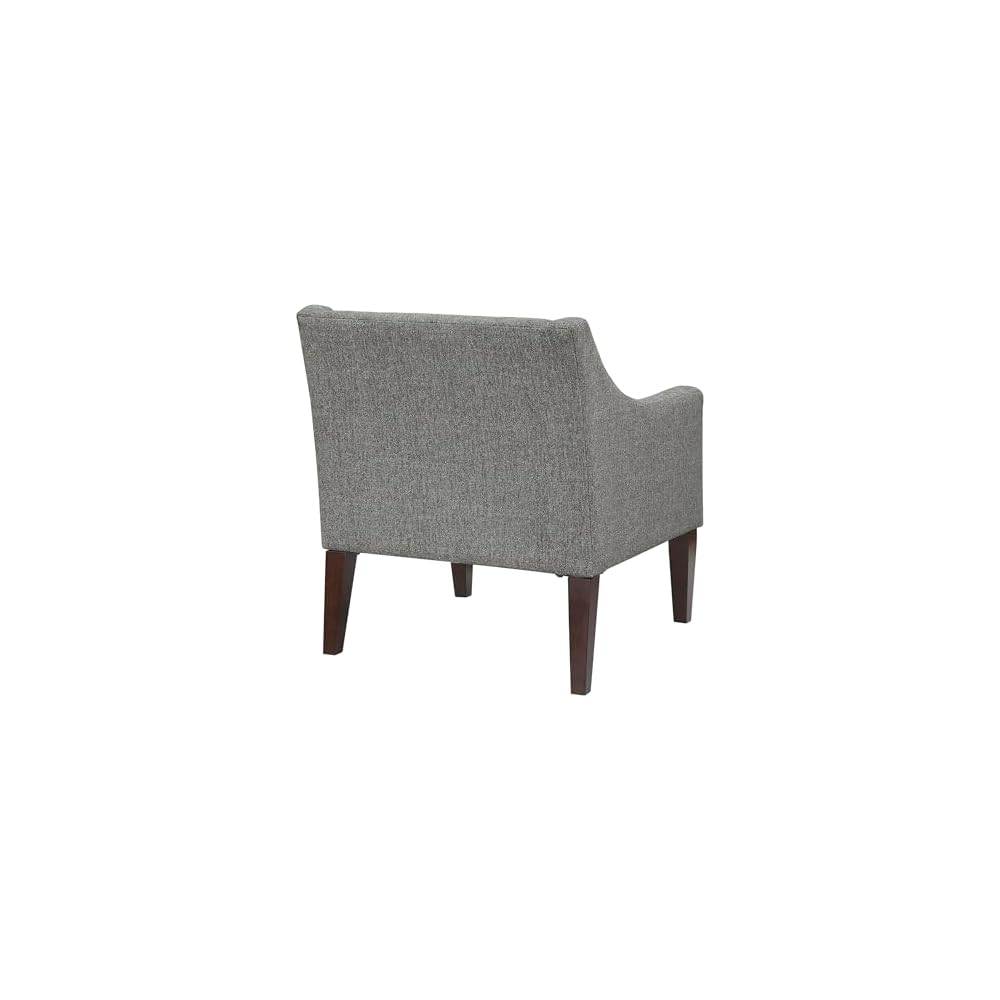 Living Room Accent Chair, Textured Fabric Upholstered Arm Chair with Button Tufted Back, Sloped Arms and Wooden Legs, Dark Gray
