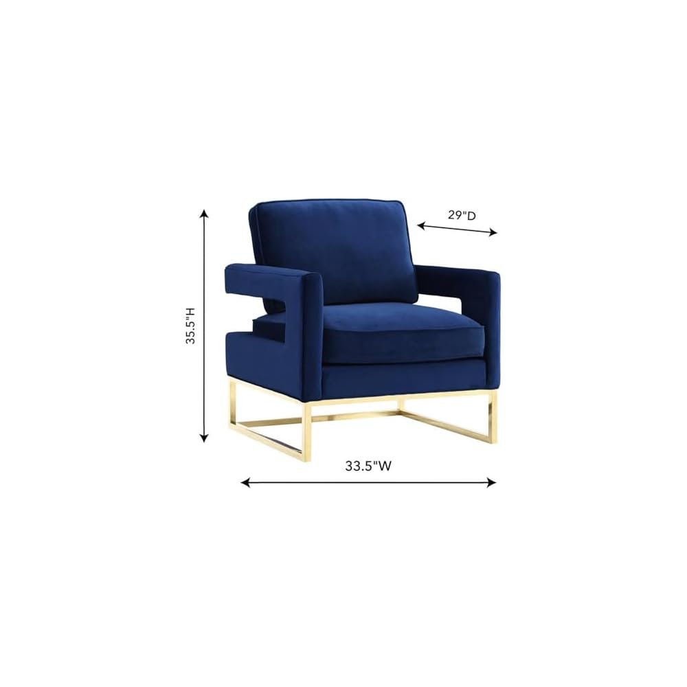 The Avery Collection Modern Style Living Room Den Leather Upholstered Armchair with Gold Legs, Navy