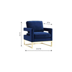 The Avery Collection Modern Style Living Room Den Leather Upholstered Armchair with Gold Legs, Navy