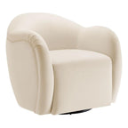Compose Performance Velvet Swivel Armchair in Alabaster - Barrel Accent Chair - Comfy Round Single Sofa Chair with 360° Rotation - Modern Upholstered Club Chair for Living Room, Bedroom