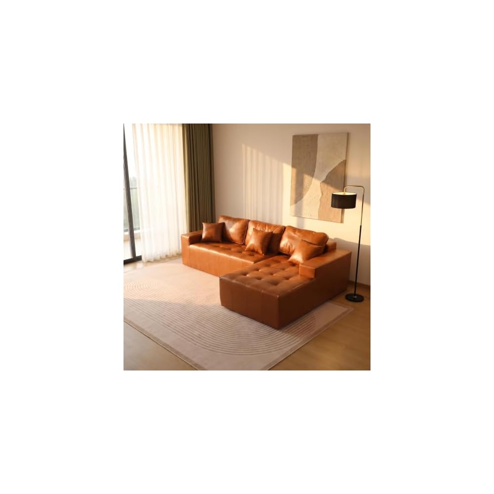 L Shaped Sectional Sofa, Faux Leather Chaise Couch for Living Room