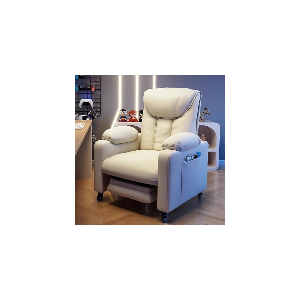 PU Leather Recliner Chair Simple Style Exquisite Furniture Genuine Leather Cigar Chair Beanbag Sofa Leisure Computer Gaming Single Sofa Chairs Minimalist Luxury for Household Use Bedroom(Slide+Pedal
